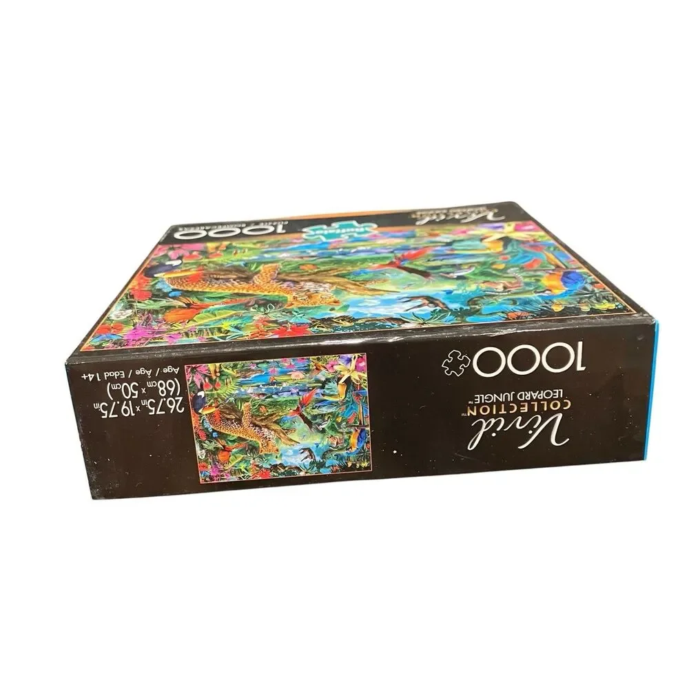 Vivid Leopard Jungle 1000 Pc Puzzle Jaguar Parrots Toucan Tropical Birds Buffalo